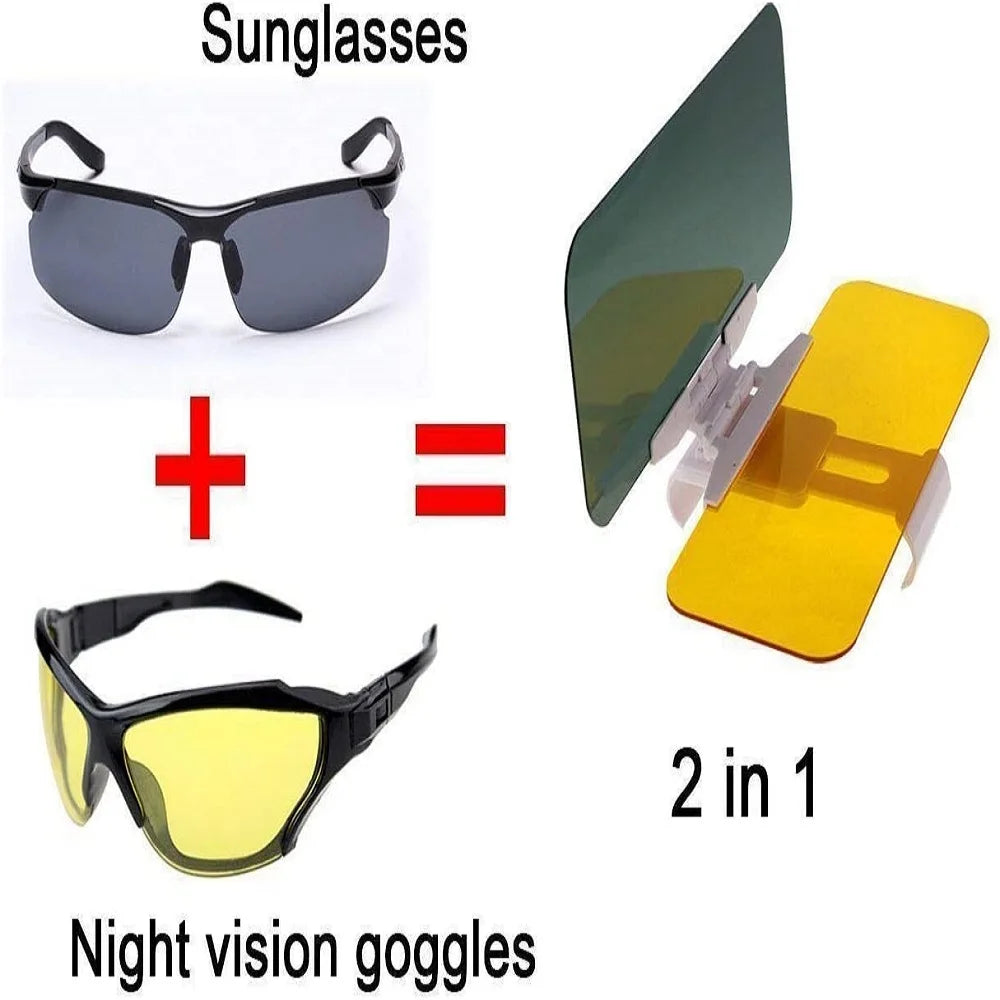 2 in 1 Car Sun Visor HD Goggle Car Day and Night Anti-UV Anti-Dazzle Sun Block Sunshade Rotatable Clear Driving Mirror