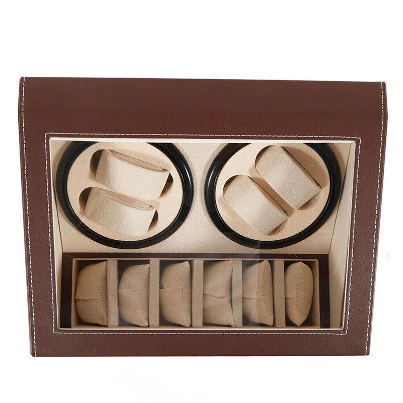 Hot Sale Black/Brown High Quality 4+6 Watch Winder Automatic Watch Display Box Luxury Storage Box Put Down 10 Watch