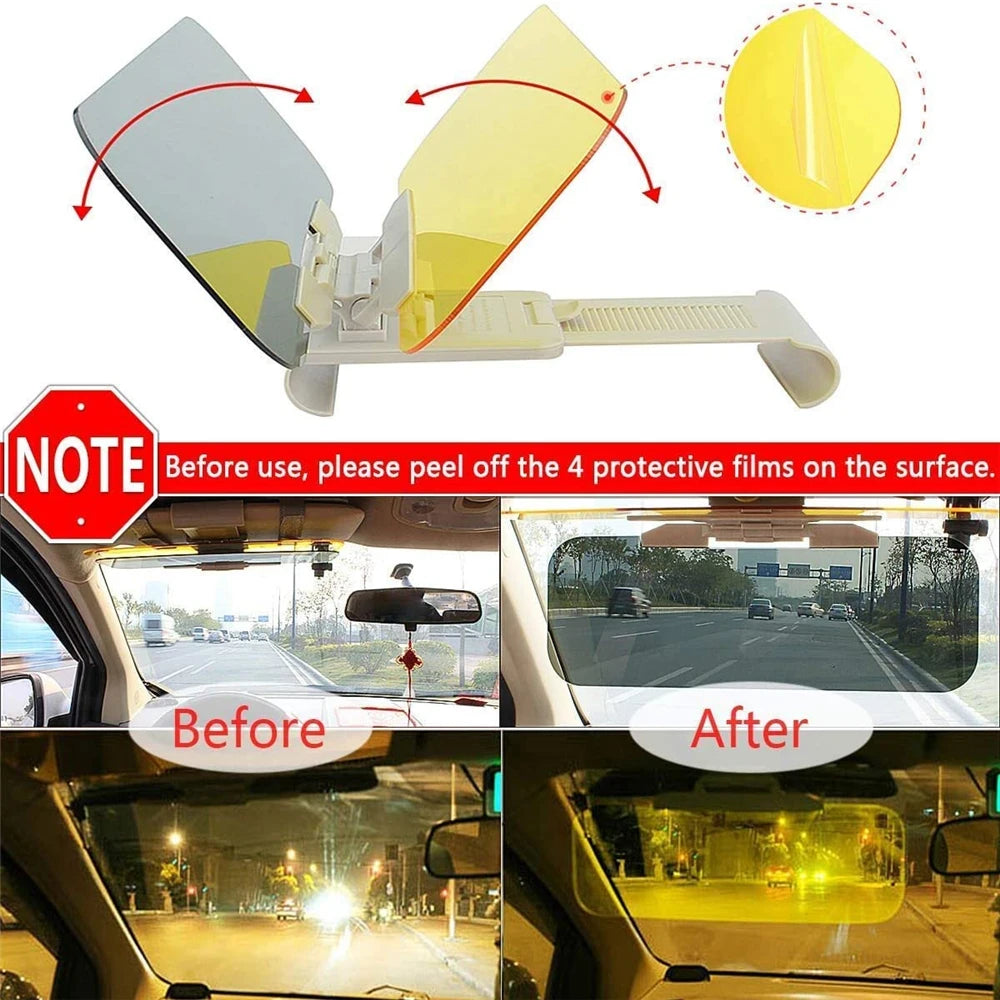 2 in 1 Car Sun Visor HD Goggle Car Day and Night Anti-UV Anti-Dazzle Sun Block Sunshade Rotatable Clear Driving Mirror