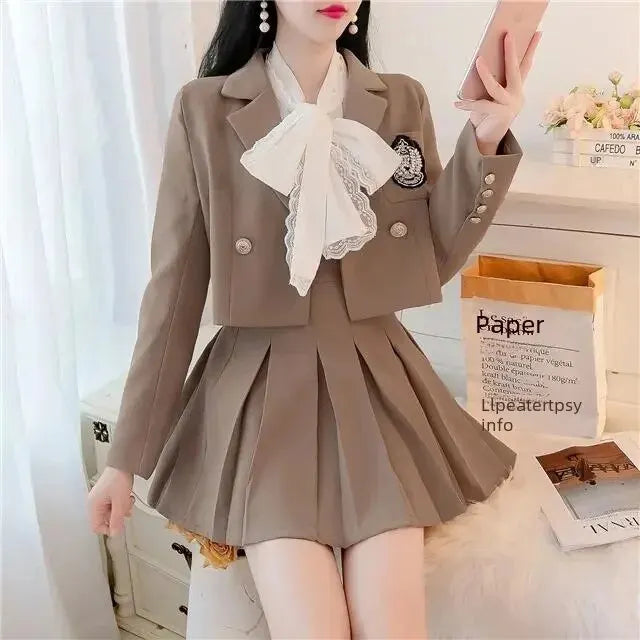 Set Two Women Jk Western Clothes Western Coat Hundred Pleats Skirt Spring Autumn Professional Formal Wear Korean Style Skirt