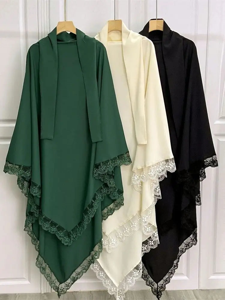 Ramadan Long Khimar Abaya Dubai Turkey Islam Muslim Lace Hijab Dress Prayer Clothes Abayas For Women Kebaya Robe Femme Musulmane