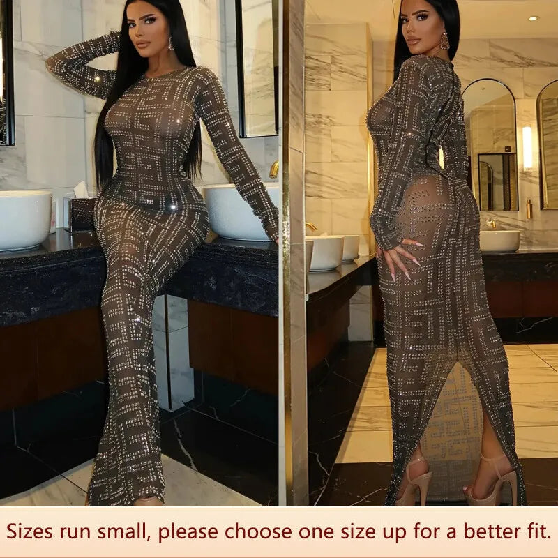 Sexy Mesh Nightclub Women Dress Long Sleeve Irregular Style Trendy Slim Fit Ladies Underwear