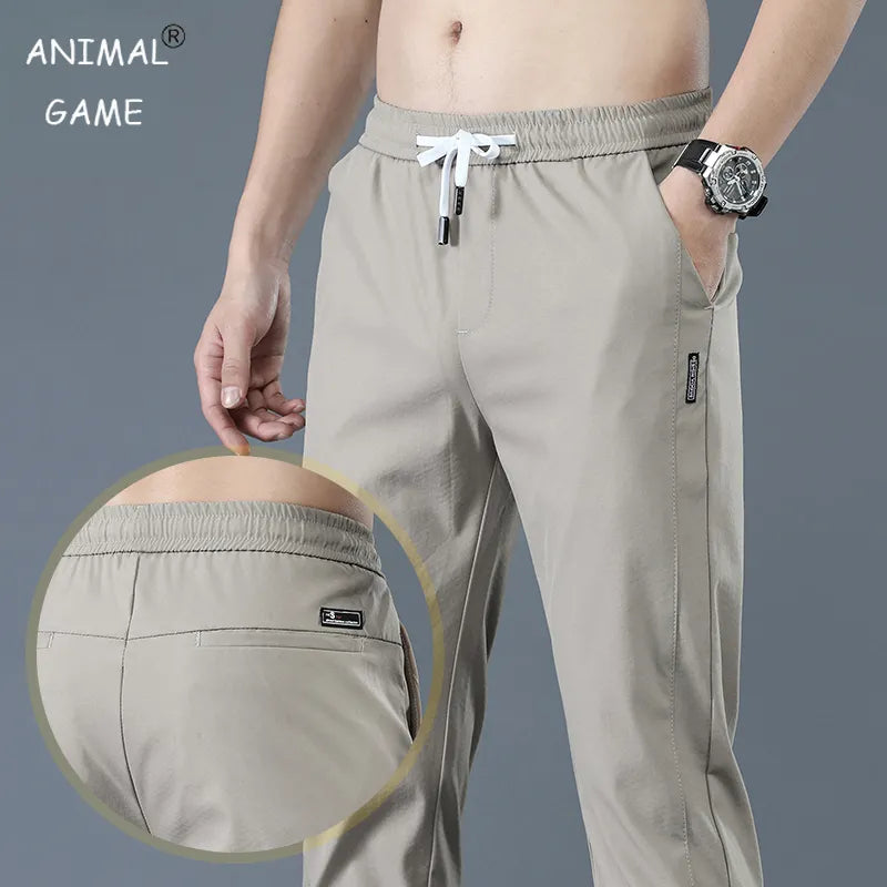 New Spring Summer Men's Casual Pants Slim Pant Straight Thin Trousers Male Fashion Stretch Khaki Jogging 28-38