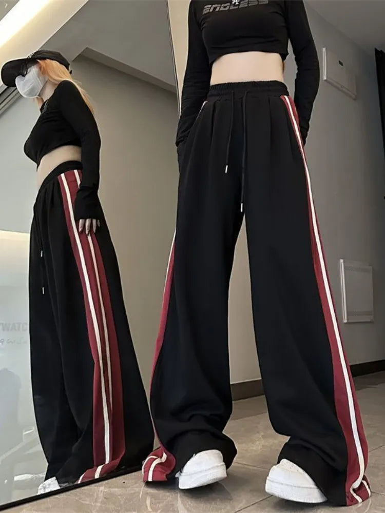 Y2K Striped Patchwork Sweatpants Women Streetwear Korean Hip Hop High Waist Pants Oversized Casual Sports Joggers Trousers 2023