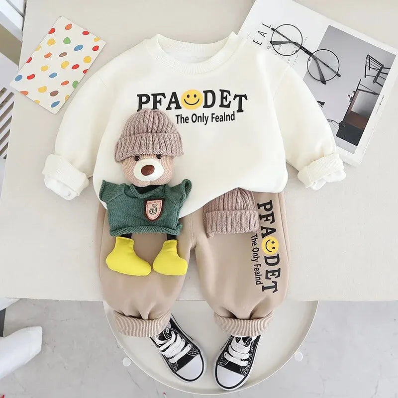 Spring Season Children Sports Cartoon Clothing Set Two Pieces Baby Protective Pants Cotton Material Soft Touch Boys Girls