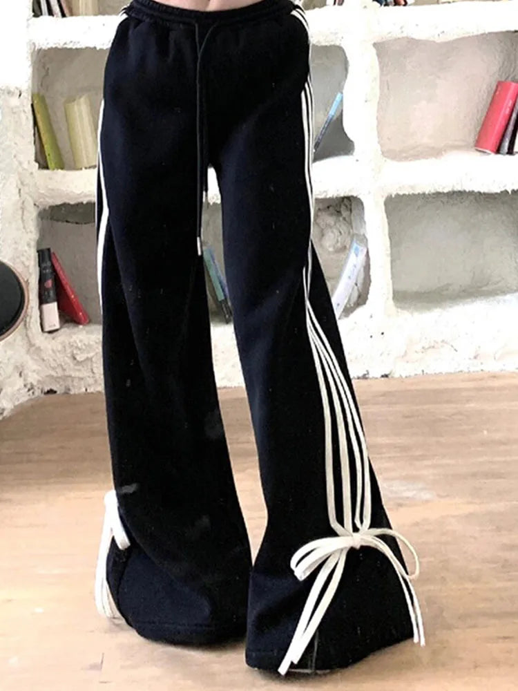 Women's Striped Sweatpants Baggy Casual Y2k Streetwear Elastic Waist Wide Leg Pants Sporting Trousers Clothes 90s Gothic Hiphop