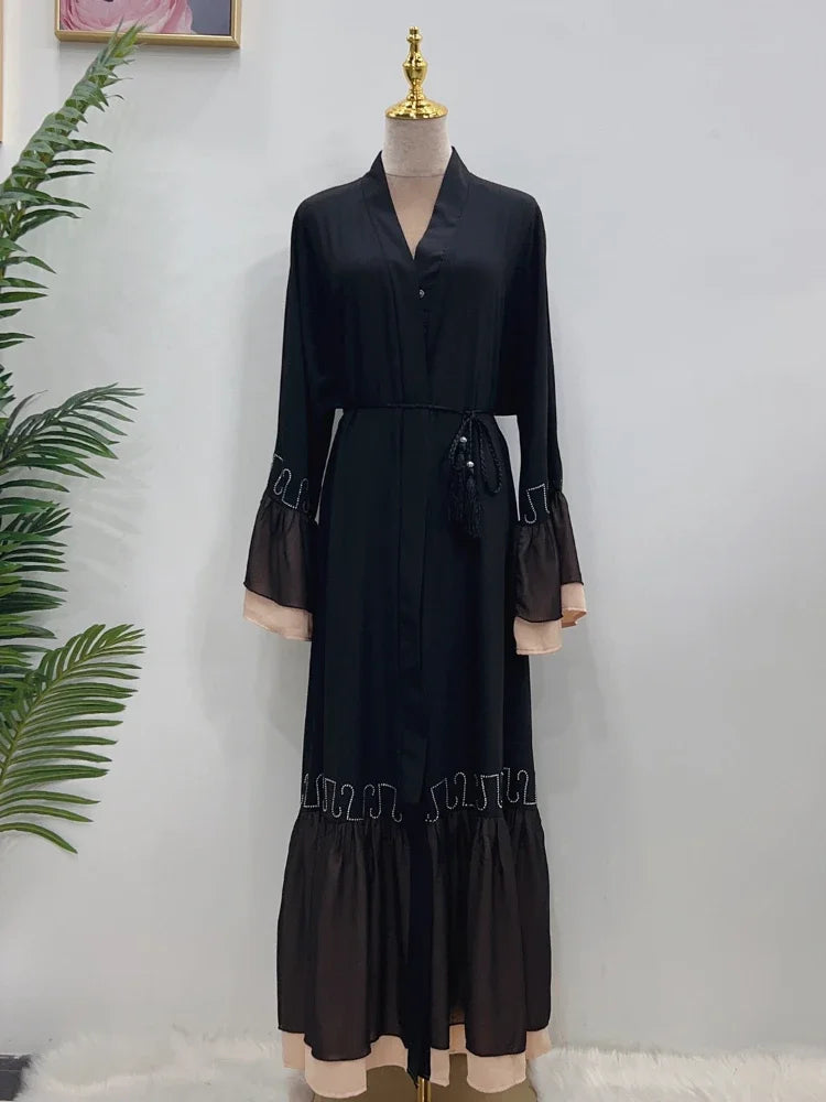 Eid Ramadan Muslim Abaya for Women Lace Cardigan Black Morocco Kaftan Jubah Kimono Robe Maxi Long Dresses Abayas Dubai Vestido