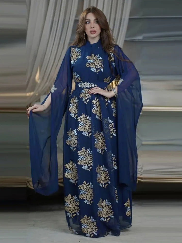 Eid Ramadan  Muslim Dress Women Abaya Kaftans Mesh Sequins Evening Dresses Dubai Turkey Islam Long Dress Robe Femme Vestidos