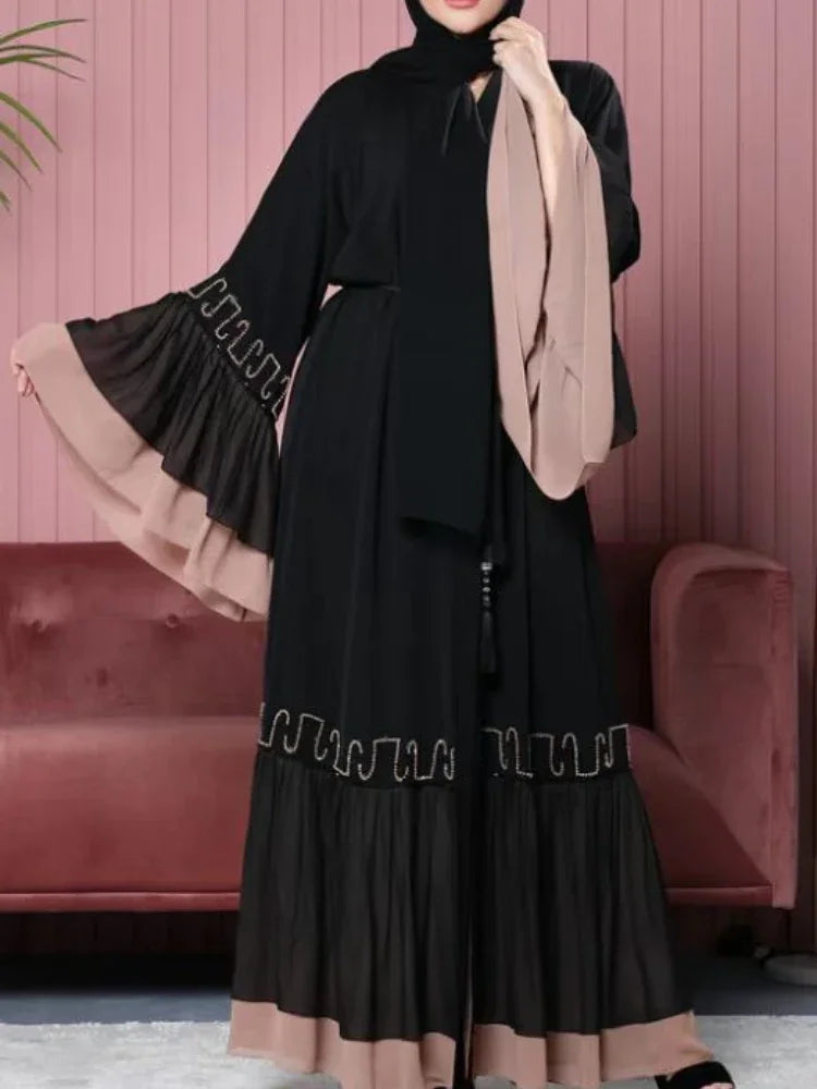 Eid Ramadan Muslim Abaya for Women Lace Cardigan Black Morocco Kaftan Jubah Kimono Robe Maxi Long Dresses Abayas Dubai Vestido