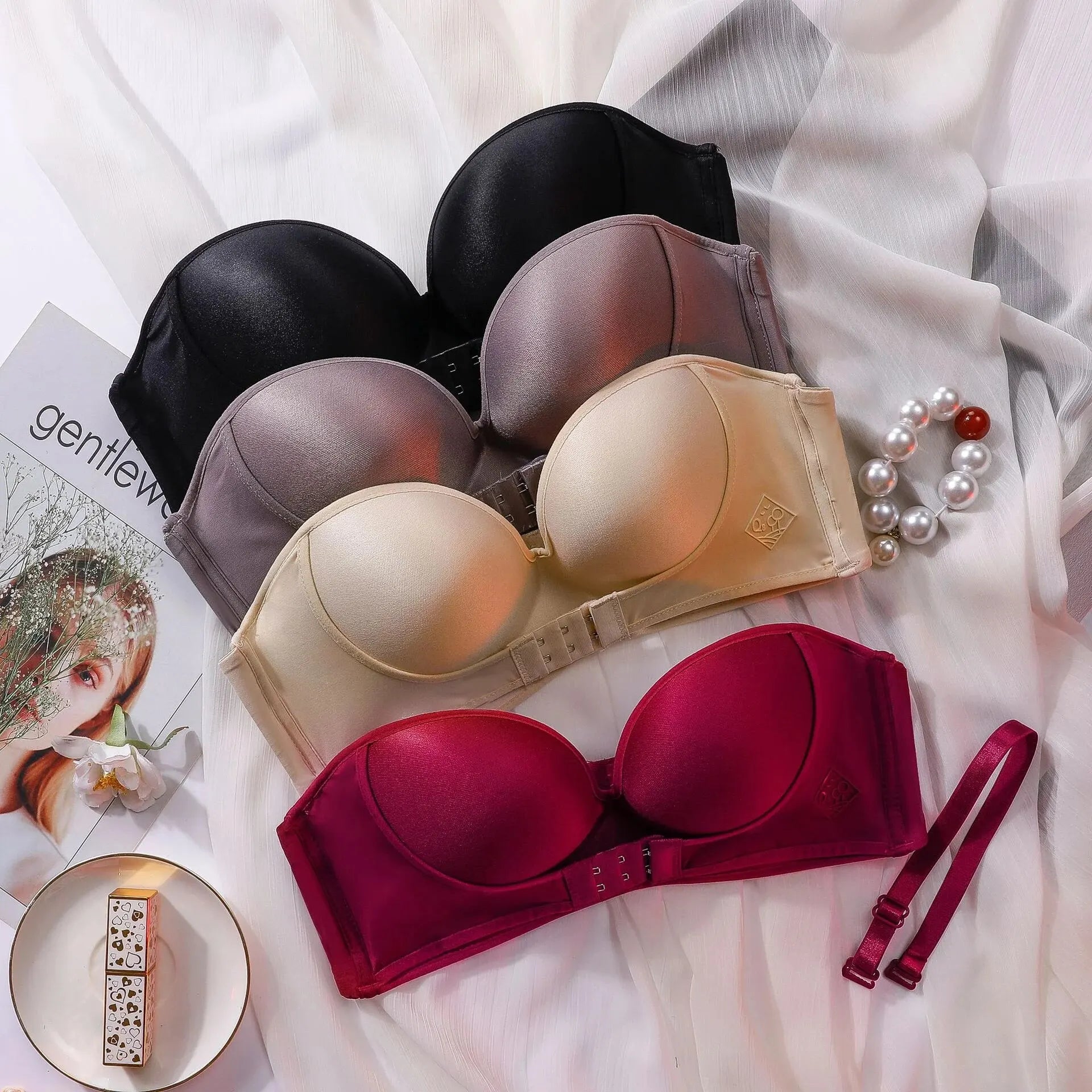 Breathable Cd Cup Wireless Gathering Qq Candy Bra Half Strap Chest Wrap Women Underwear Luxury High-end Style