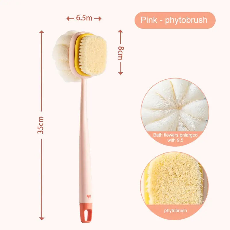 1Pc Pink Sponge Long Soft Hair Bath Brush Doubleside Rub Shower Brush Back Scrubber Exfoliating Tool
