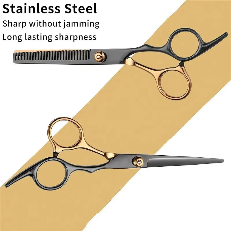 Professional Hair Cutting Scissors, Home Hair Cutting Barber/Salon Thinning Shears, Stainless Steel Hairdressing Black Golden