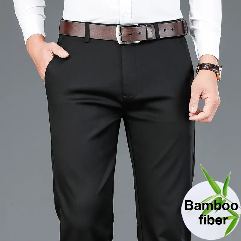 2023 Spring New Men's Bamboo Fiber Casual Pants Classic Style Business Fashion Khaki Stretch Cotton Trousers Male Brand Clothes