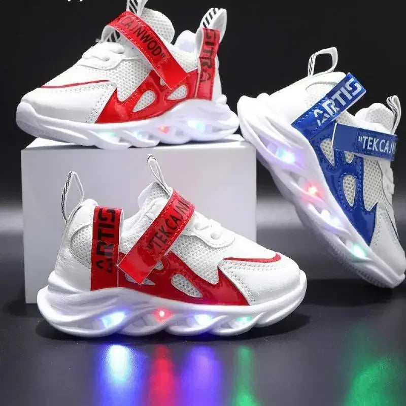 New LED Children Glowing Shoes Baby Luminous Sneakers Boys Lighting Running Shoes  Kids Breathable Mesh Sneakers