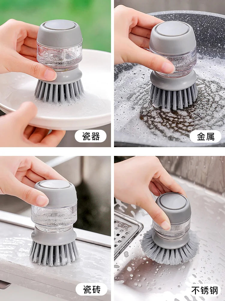 Dishwashing brush with dishwashing liquid storage