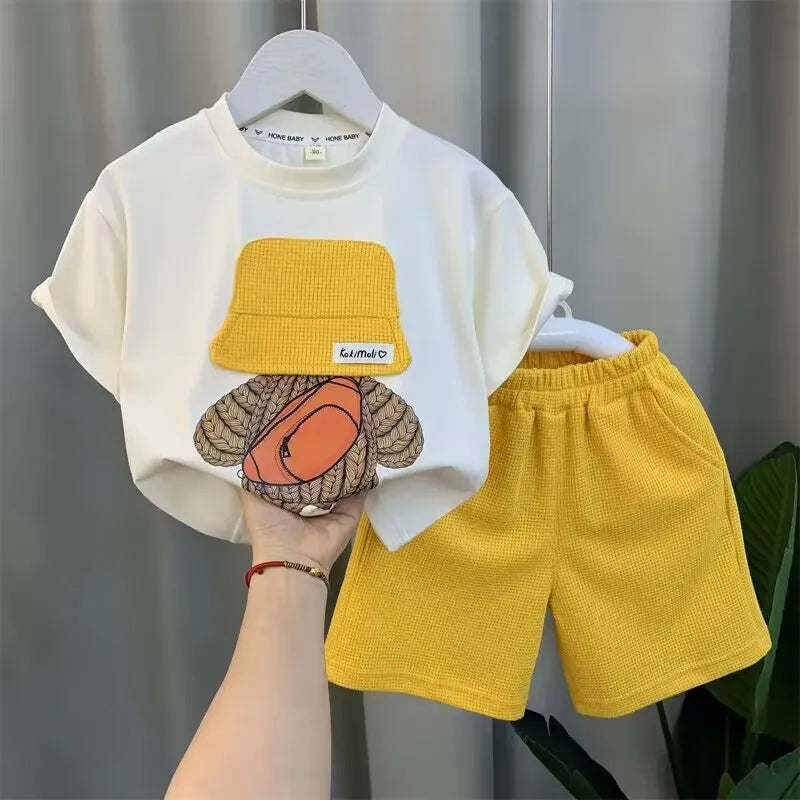 Children's Clothing Boys' Summer Set 2023 New Children's Baby Short Sleeve T-shirt Shorts Two Piece Set