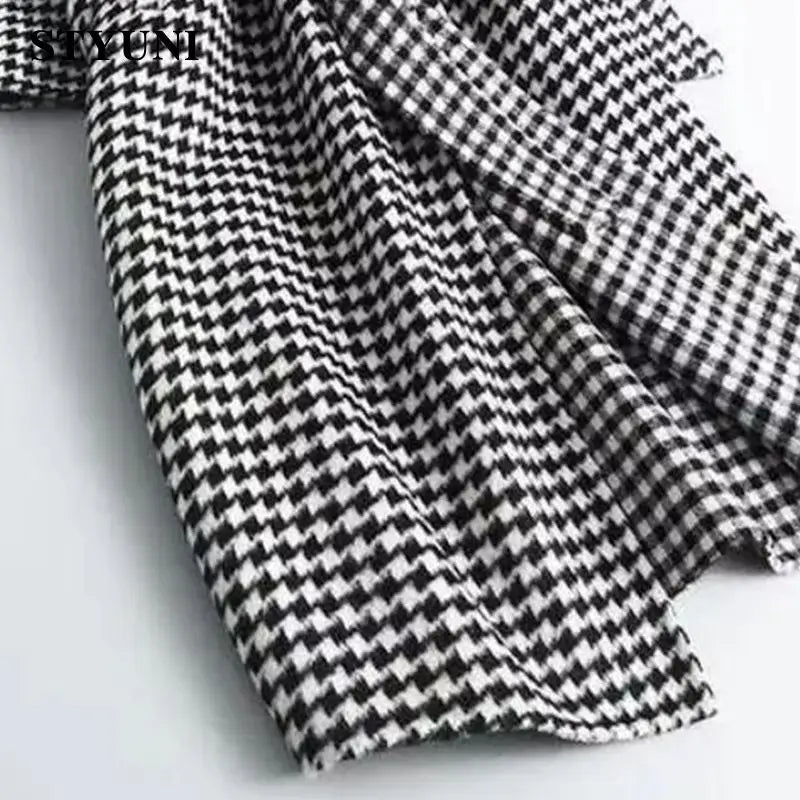 Houndstooth Plaid Lace-Up Jacket