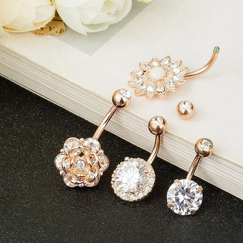 1PC Sexy Dangle Belly Button Rings for Women Zircon Crystal Flower Belly Piercing Navel Rings Nombril Ombligo Body Jewelry