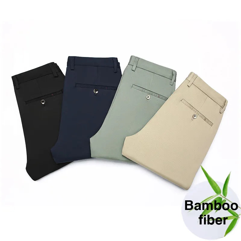 2023 Spring New Men's Bamboo Fiber Casual Pants Classic Style Business Fashion Khaki Stretch Cotton Trousers Male Brand Clothes