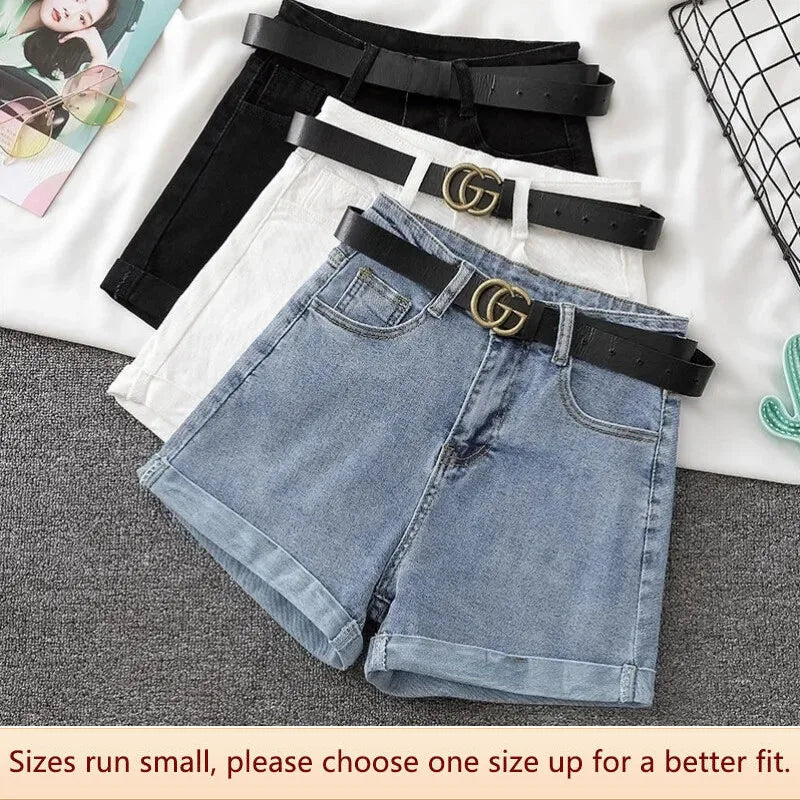 Lightweight Versatile High-waist Water-washed Jeans Shorts Women Summer Trendy A- line Hot Pants Loose Cotton Material