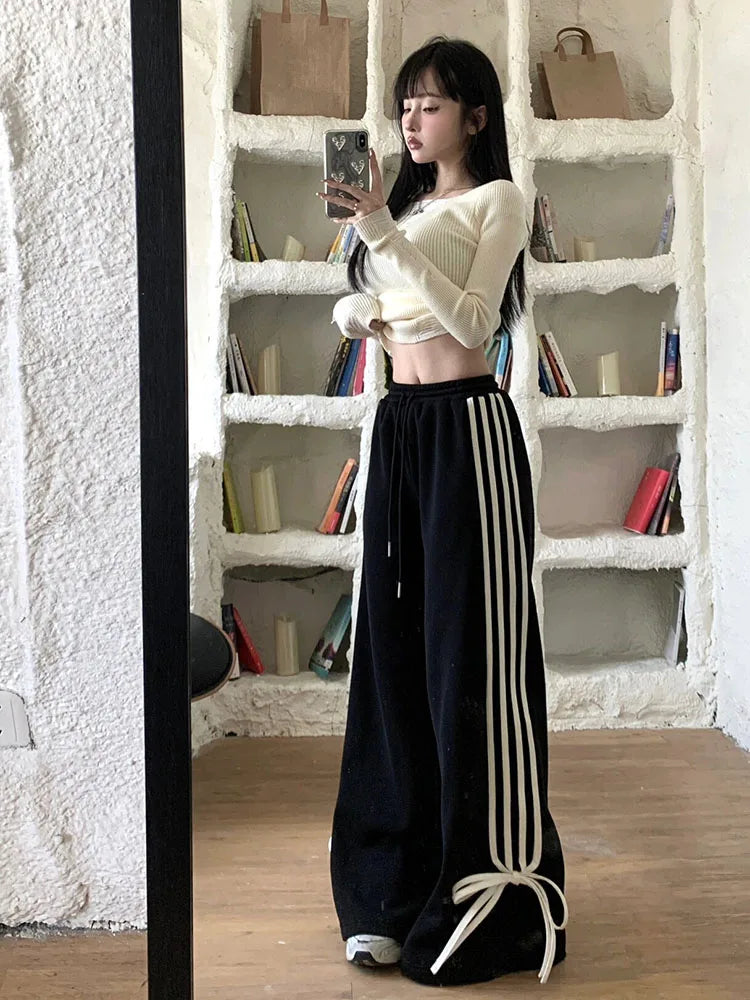 Women's Striped Sweatpants Baggy Casual Y2k Streetwear Elastic Waist Wide Leg Pants Sporting Trousers Clothes 90s Gothic Hiphop