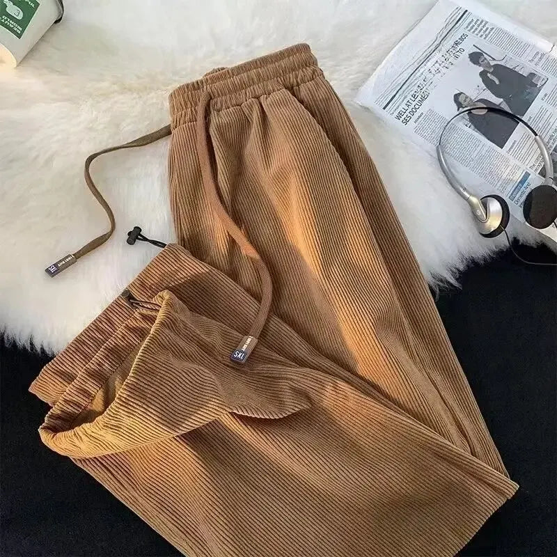 Loose Corduroy Pants Men Spring Autumn Casual Pants Hong Kong Style Suitable Teenagers Adults