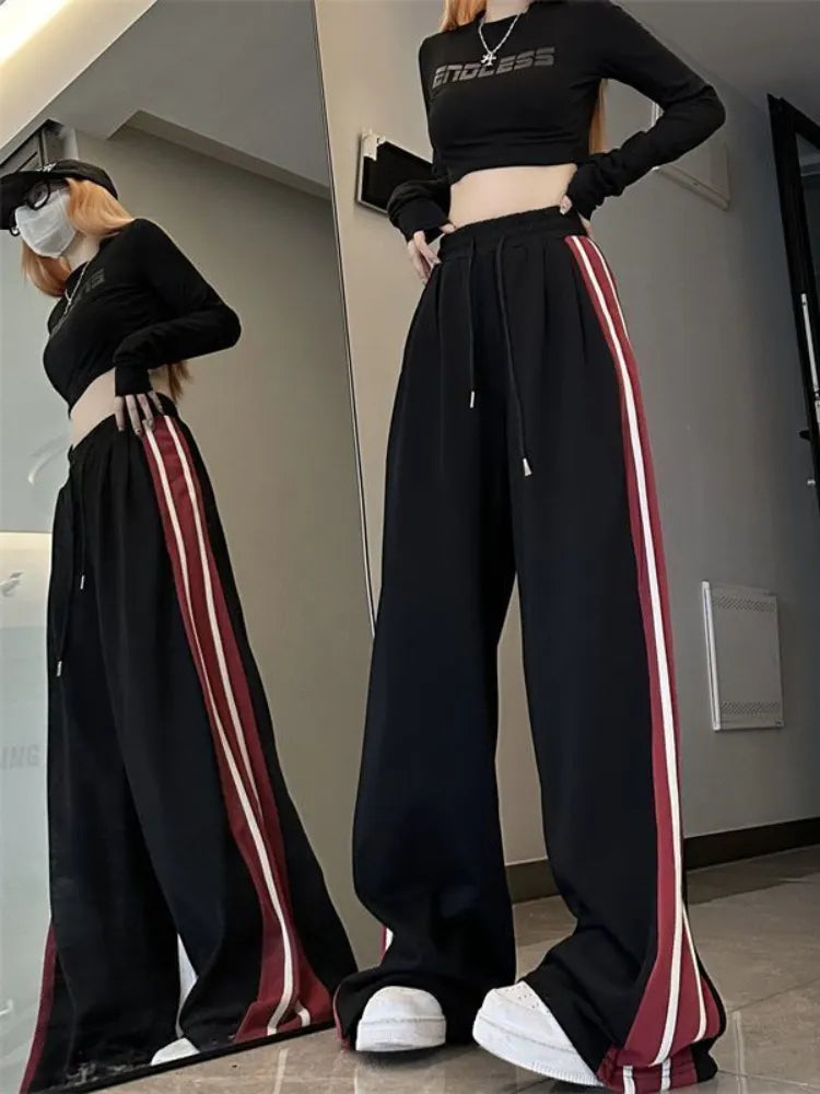 Y2K Striped Patchwork Sweatpants Women Streetwear Korean Hip Hop High Waist Pants Oversized Casual Sports Joggers Trousers 2023