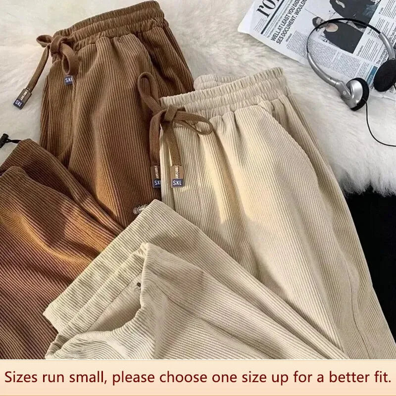 Loose Corduroy Pants Men Spring Autumn Casual Pants Hong Kong Style Suitable Teenagers Adults