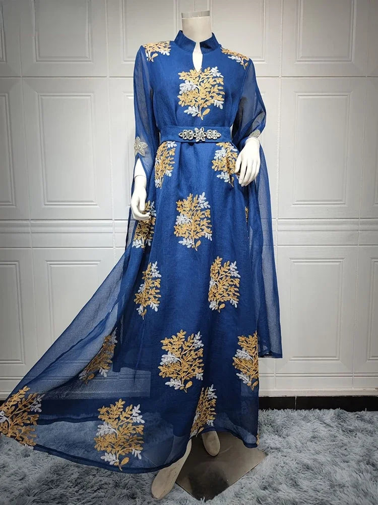 Eid Ramadan  Muslim Dress Women Abaya Kaftans Mesh Sequins Evening Dresses Dubai Turkey Islam Long Dress Robe Femme Vestidos