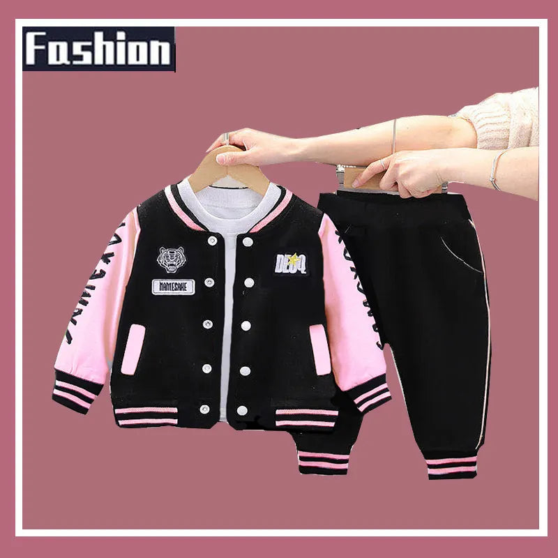 2023 New Kids Baseball Clothing Sets Boys Girls Casual Sports Suit Coat Pant 2Pcs Spring Autumn Thin Baby Tracksuit Outfits 1-4Y