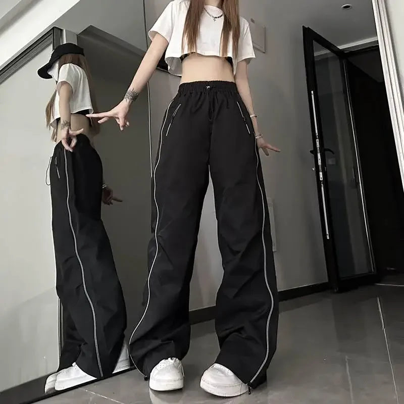 Y2K Techwear Sweatpants Women Streetwear Korean Hip Hop Harajuku Cargo Parachute Track Pants Lady Wide Leg Joggers Trousers 2023