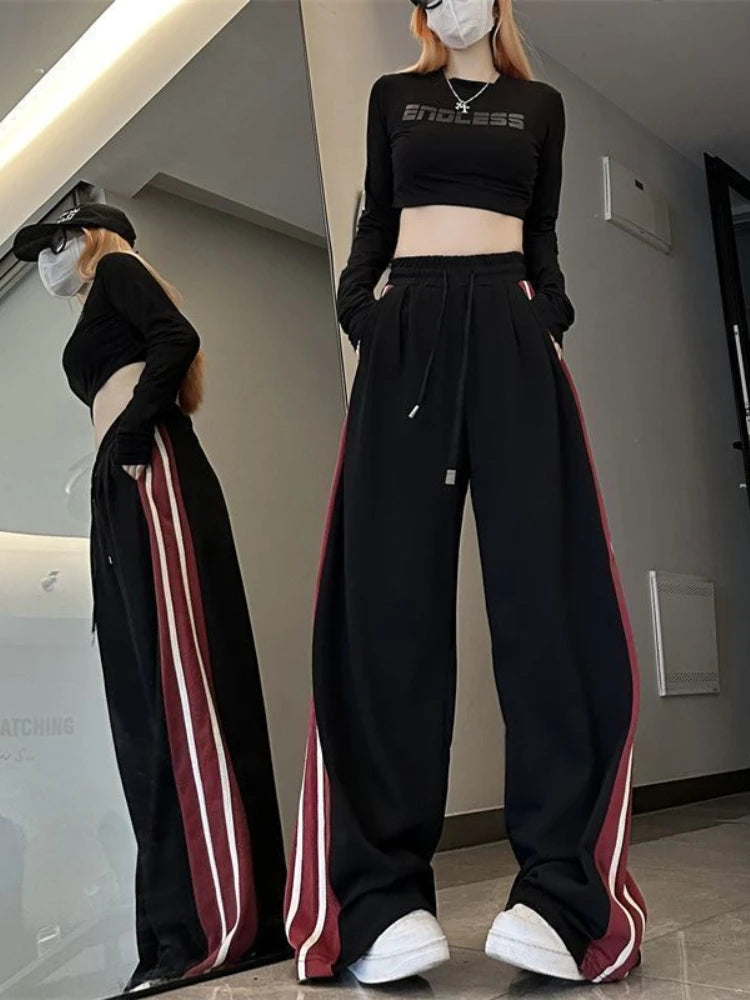 Y2K Striped Patchwork Sweatpants Women Streetwear Korean Hip Hop High Waist Pants Oversized Casual Sports Joggers Trousers 2023