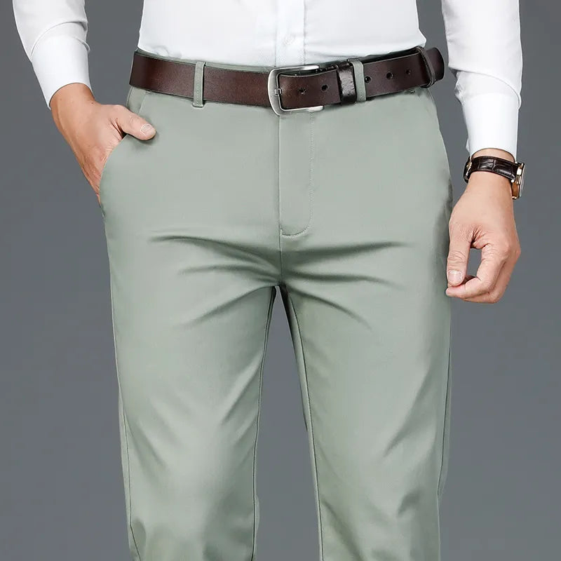 2023 Spring New Men's Bamboo Fiber Casual Pants Classic Style Business Fashion Khaki Stretch Cotton Trousers Male Brand Clothes