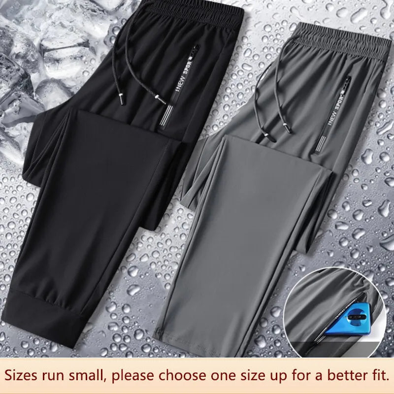 Men Summer Thin Ice Silk Pants Loose Style Workwear Casual Quick Dry Sports Pants Long Breathable High Elasticity