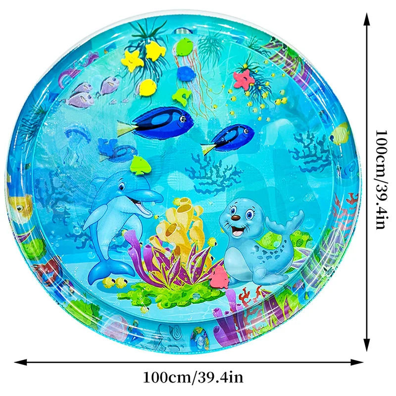 1pc 100cm Large Baby Playing Water Mat Dolphin Seal Pattern PVC Inflatable Round Play Mat Cushion Kids Gift