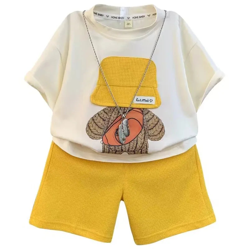 Children's Clothing Boys' Summer Set 2023 New Children's Baby Short Sleeve T-shirt Shorts Two Piece Set