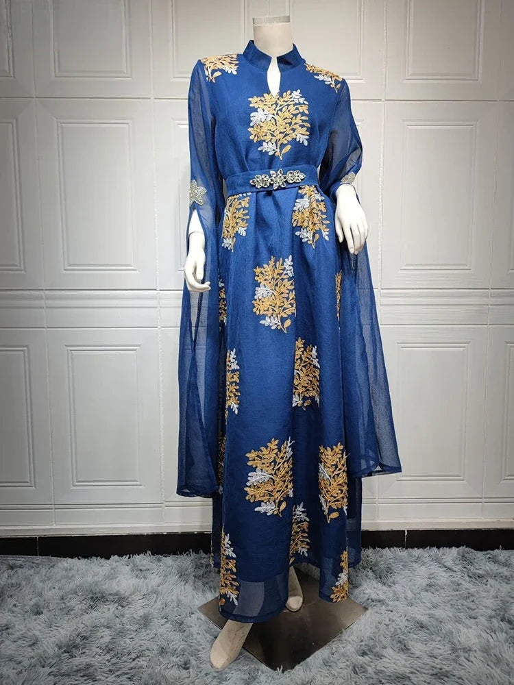 Eid Ramadan  Muslim Dress Women Abaya Kaftans Mesh Sequins Evening Dresses Dubai Turkey Islam Long Dress Robe Femme Vestidos