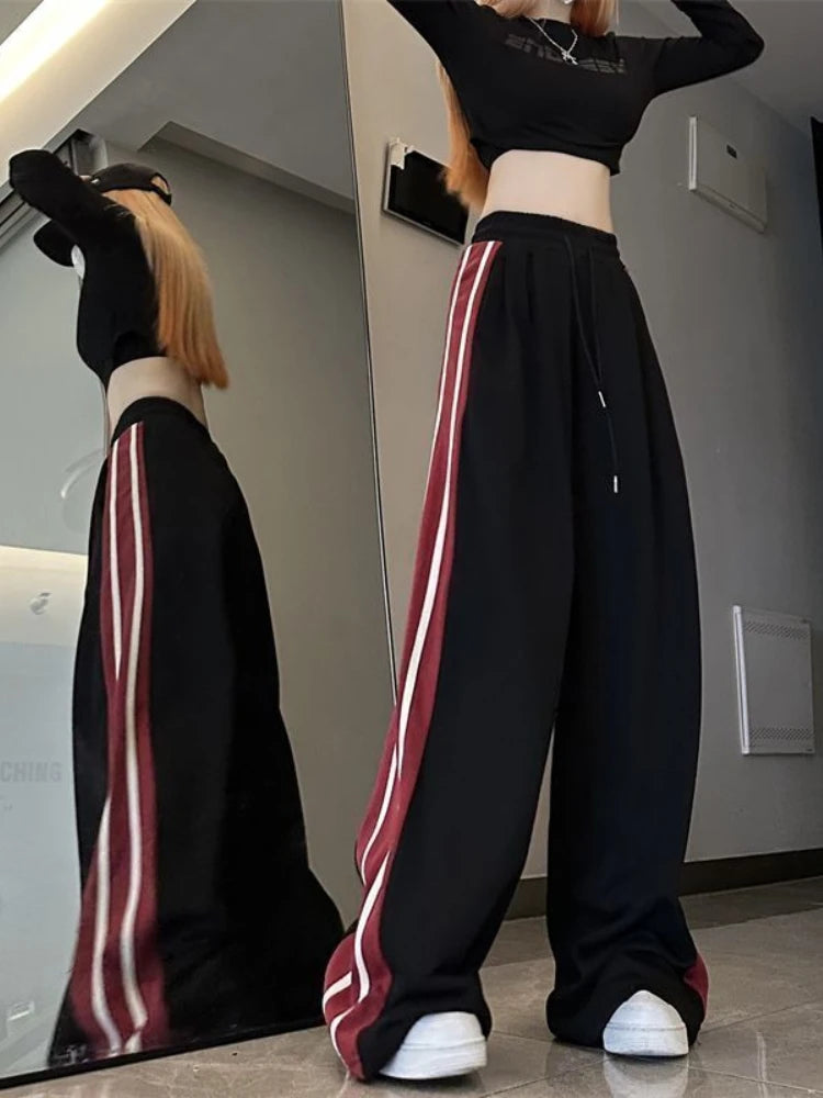 Y2K Striped Patchwork Sweatpants Women Streetwear Korean Hip Hop High Waist Pants Oversized Casual Sports Joggers Trousers 2023