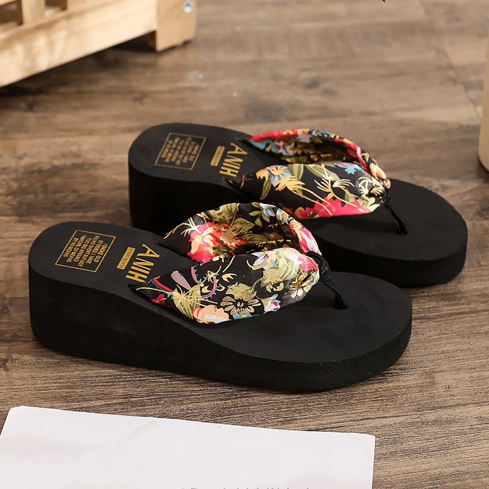 Bronzing Printing Satin Sandals Beach Slope Heel Slipper Outdoor Wedge Heel Flip Flip Flops Women Gel Mens Flip Flop Spa Thong