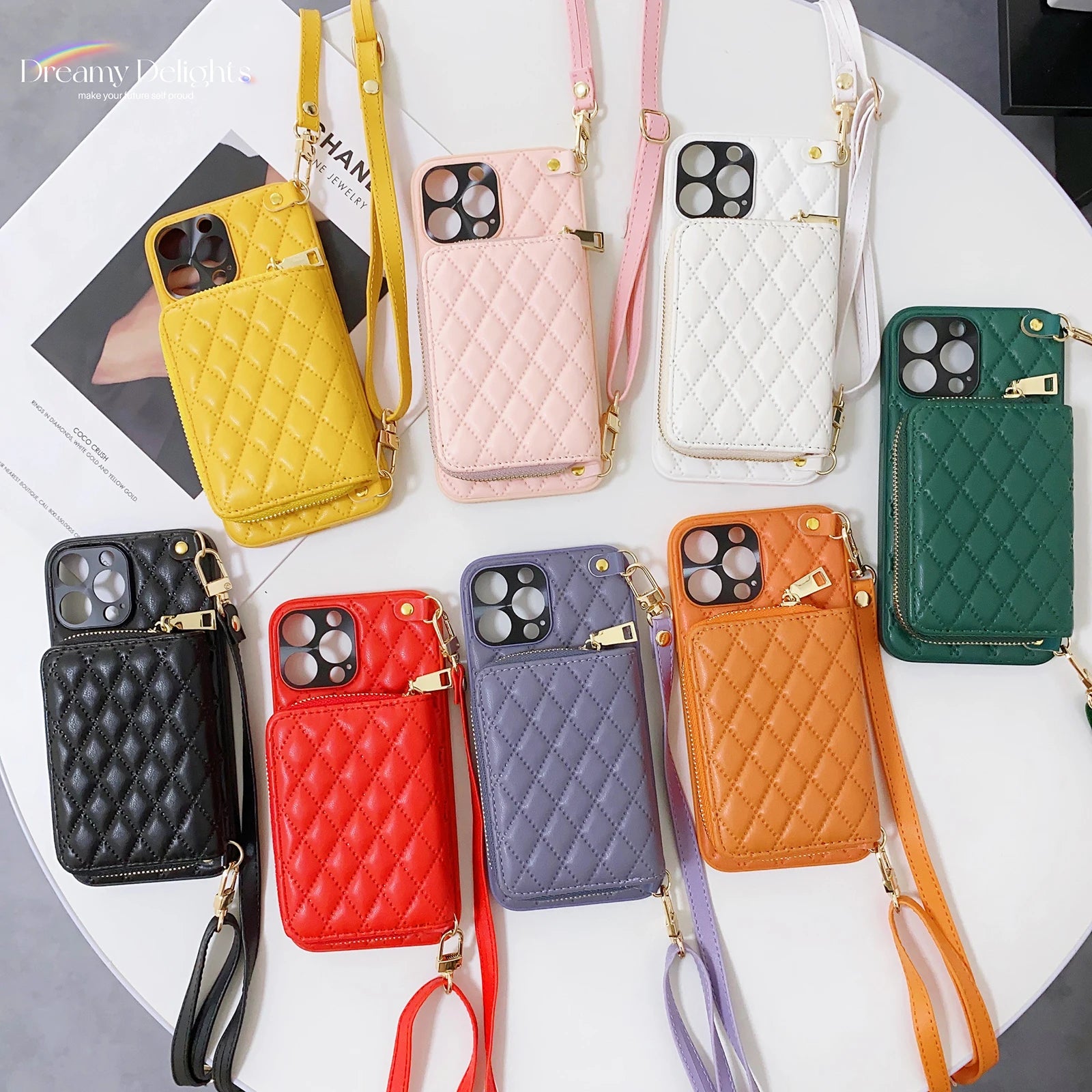 Zipper Wallet Leather Purse Case for iPhone 14 15 Pro Max 14Plus 13 11 12 Crossbody Lanyard Shoulder Cards Holder Cosmetic Bag