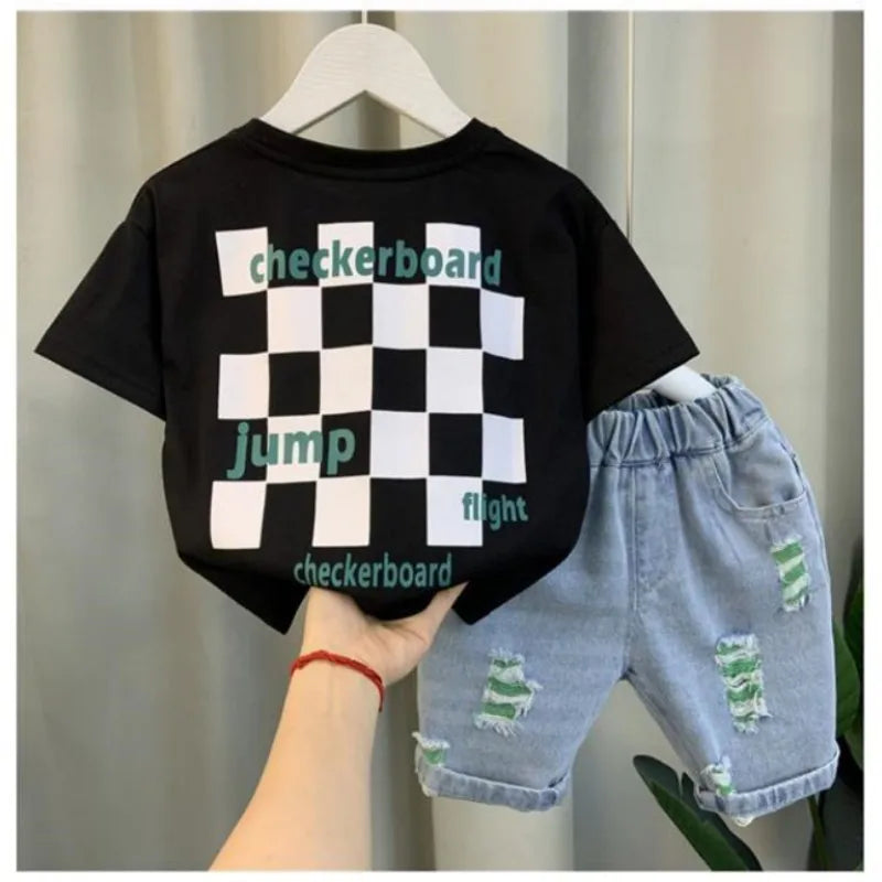 Kids Boys Summer Clothes Set New Children's Summer Cool and Handsome Short sleeved T-shirt Shorts 2-piece Set