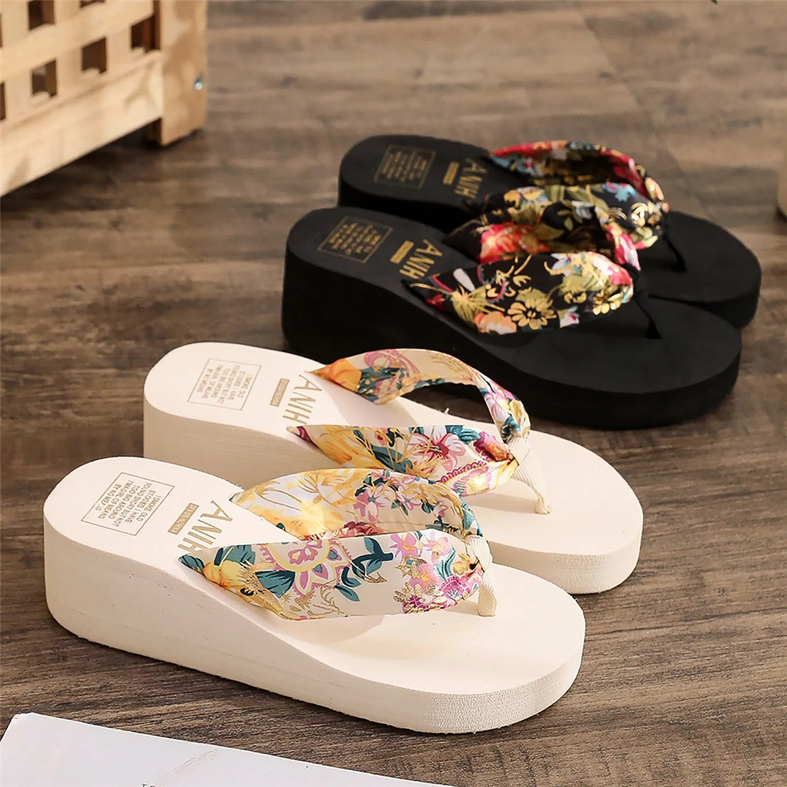 Bronzing Printing Satin Sandals Beach Slope Heel Slipper Outdoor Wedge Heel Flip Flip Flops Women Gel Mens Flip Flop Spa Thong