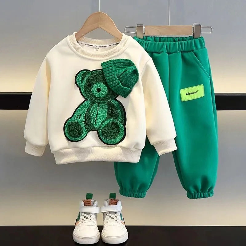 Childrens Spring and Autumn 2024 New Fashionable Boys And Girls Long Sleeved Sweater+Pants Korean Edition Two Piece Set Children