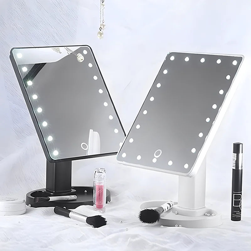 LED Light Makeup Mirror Dimmable Vanity Mirrors With USB Touch Switch Backlight Desktop Rotatable Cosmetic Table Base Storage