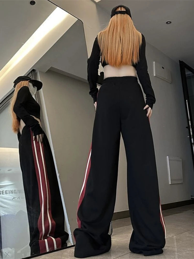 Y2K Striped Patchwork Sweatpants Women Streetwear Korean Hip Hop High Waist Pants Oversized Casual Sports Joggers Trousers 2023