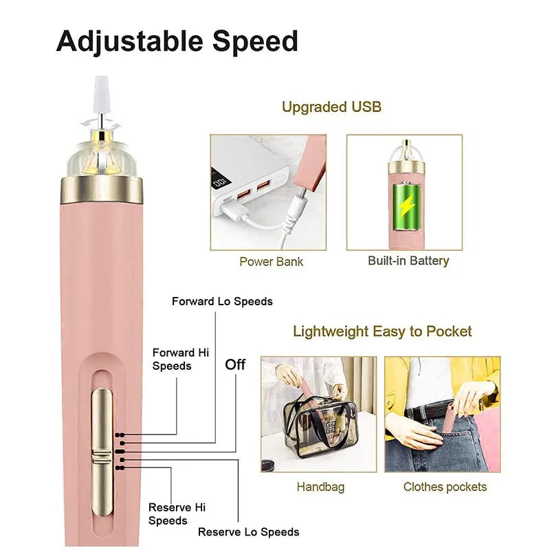 5 in 1 Electric Nail Polish Drill Machine With Light Portable Mini Electric Manicure Art Pen Tools For Gel Remover