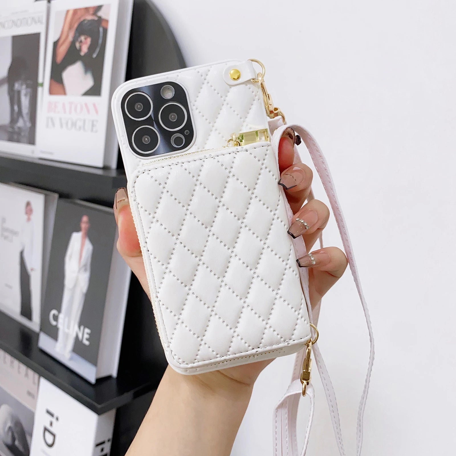 Zipper Wallet Leather Purse Case for iPhone 14 15 Pro Max 14Plus 13 11 12 Crossbody Lanyard Shoulder Cards Holder Cosmetic Bag