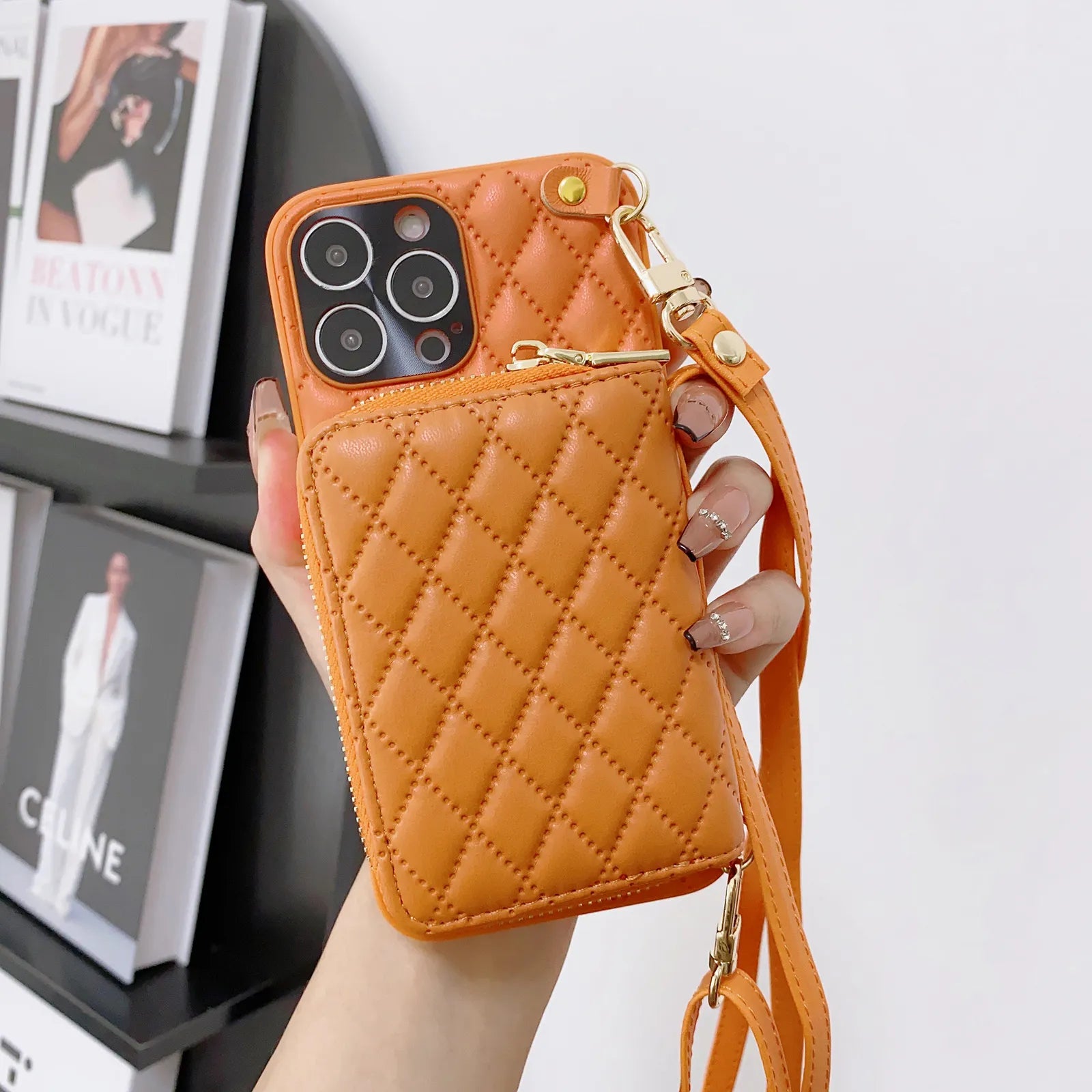 Zipper Wallet Leather Purse Case for iPhone 14 15 Pro Max 14Plus 13 11 12 Crossbody Lanyard Shoulder Cards Holder Cosmetic Bag