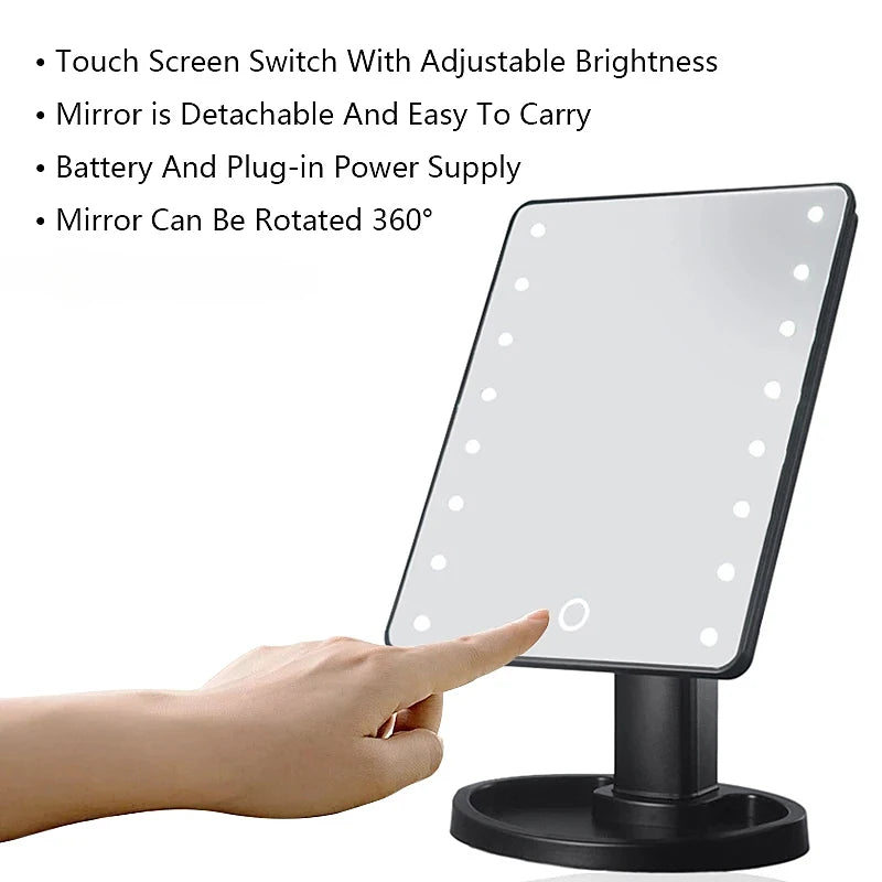 LED Light Makeup Mirror Dimmable Vanity Mirrors With USB Touch Switch Backlight Desktop Rotatable Cosmetic Table Base Storage