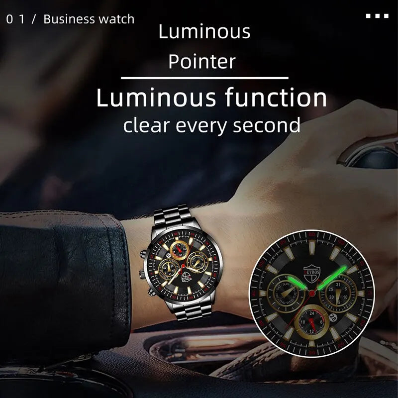 Fashion Men's Watches Business Stainless Steel Quartz Wrist Watch Male Casual Date Luminous Leather Bracelet Clock